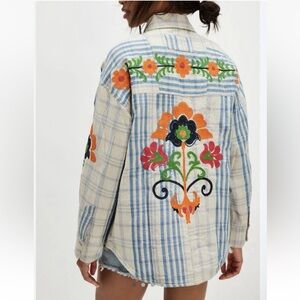Free People We The Free Embroidered Sashiko Shirt Neutral Combo NWT Size XS